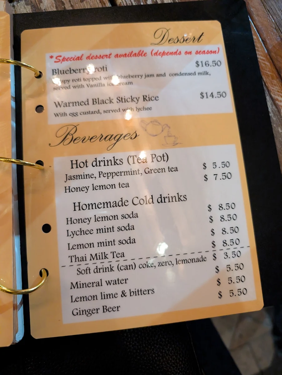 Menu, Thai Banyantree Coogee