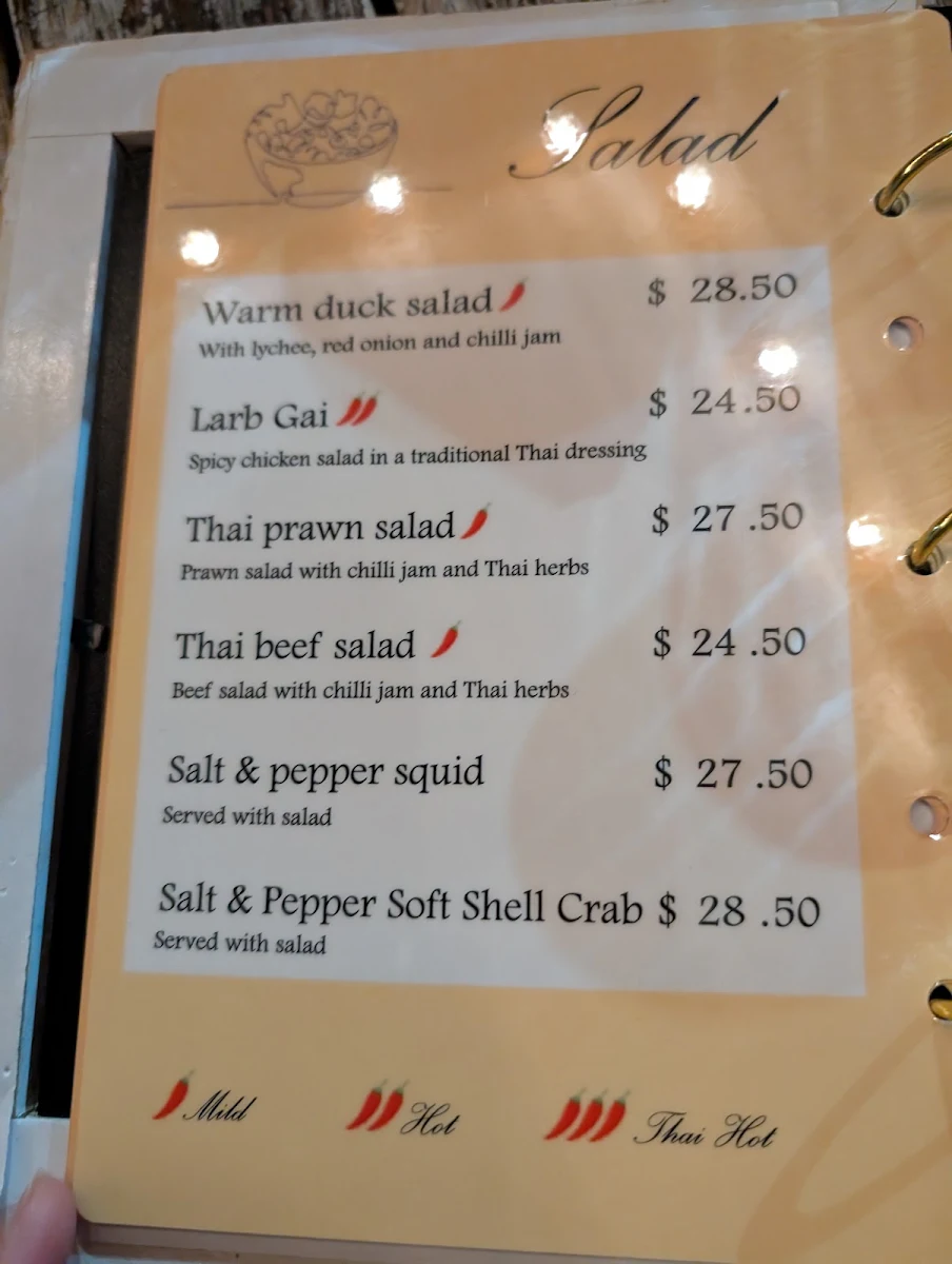 Menu, Thai Banyantree Coogee