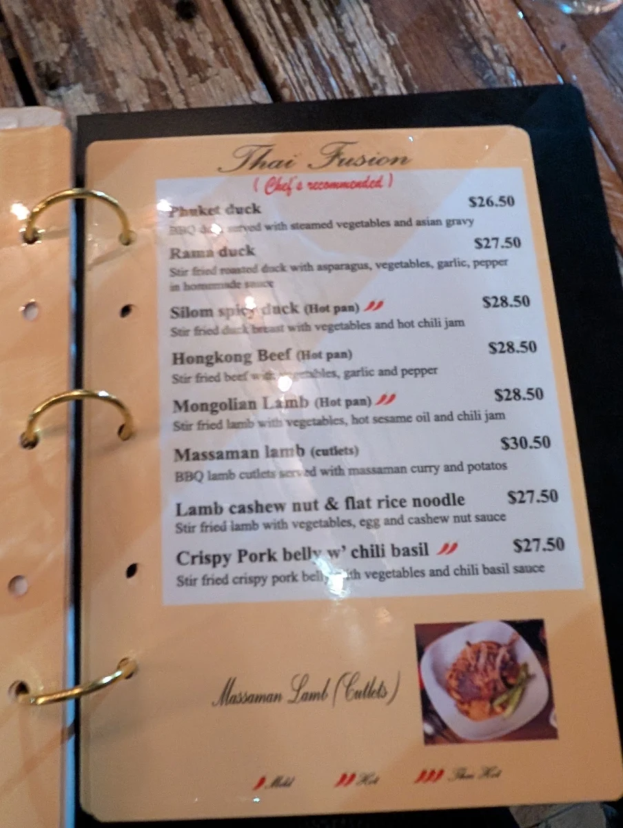 Menu, Thai Banyantree Coogee