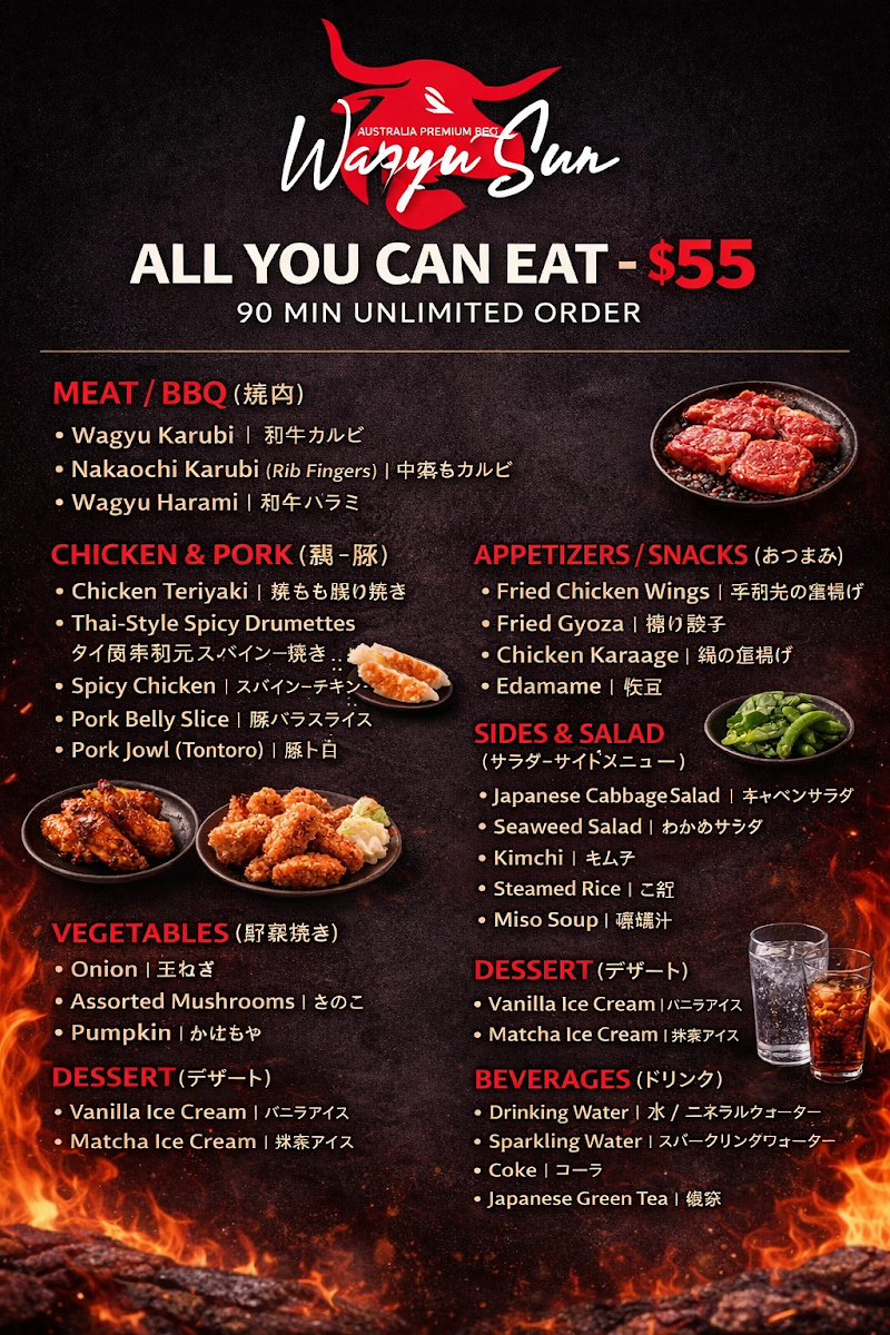 Menu, Wagyu Sun Japanese BBQ & Thai Grill Richmond
