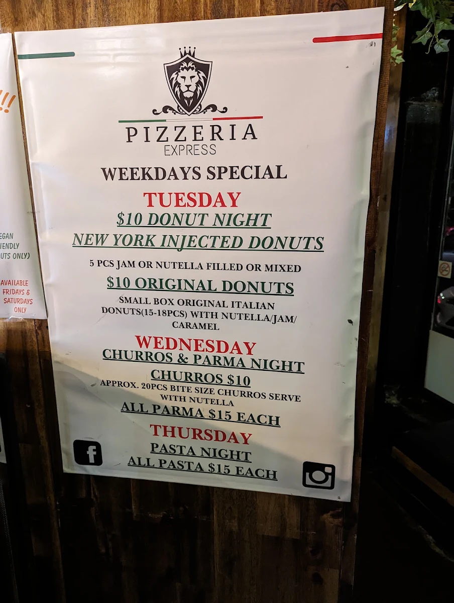 Menu, Pizzeria Express