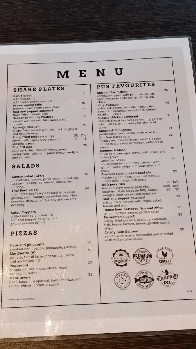 Menu, The Edinburgh Castle Hotel