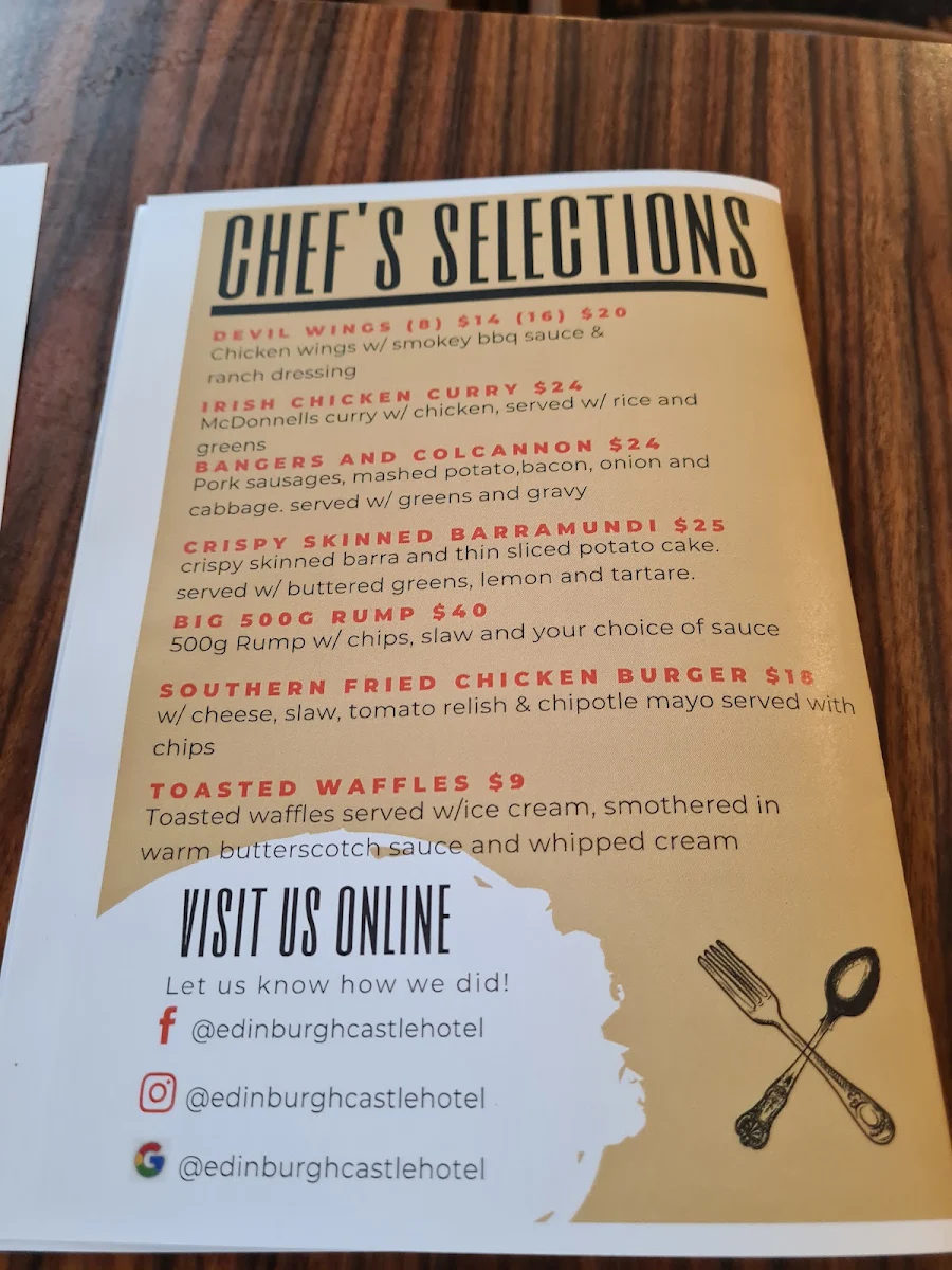 Menu, The Edinburgh Castle Hotel