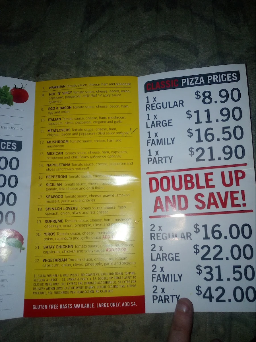 Menu, Burton Pizza