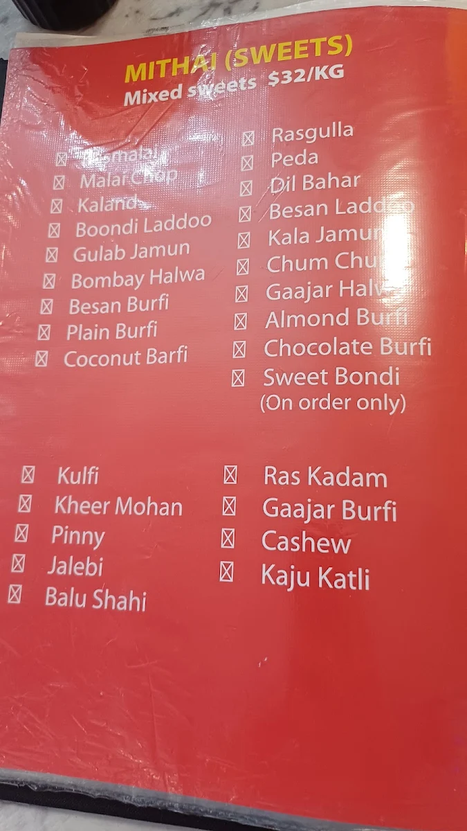 Menu, Taste of Jaipur