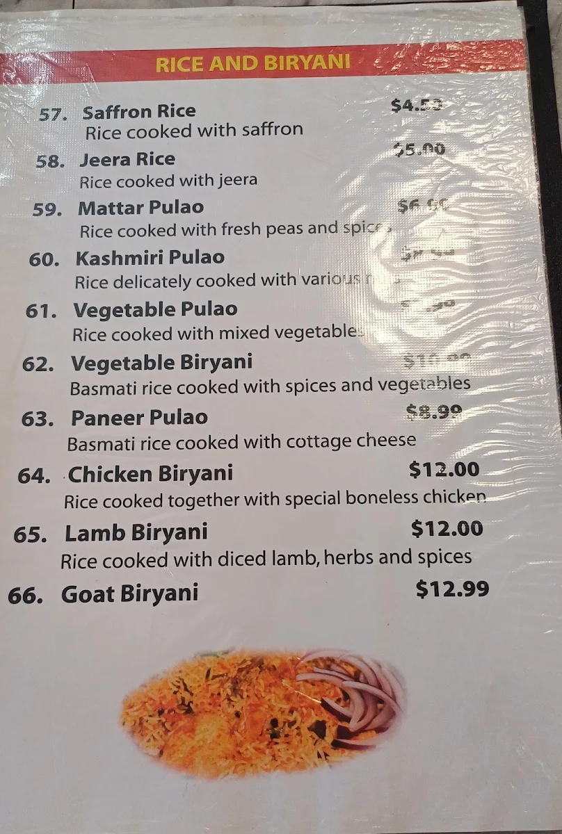 Menu, Taste of Jaipur