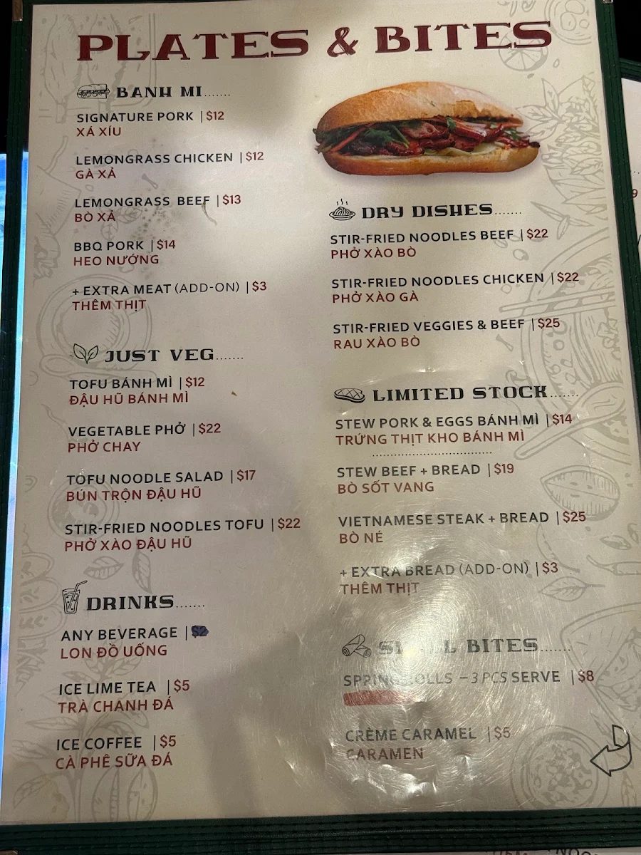 Menu, Pho Pho Co
