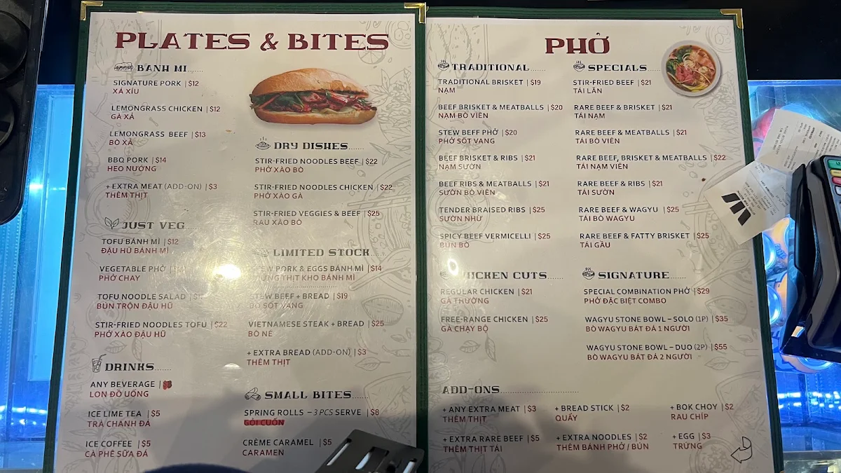 Menu, Pho Pho Co