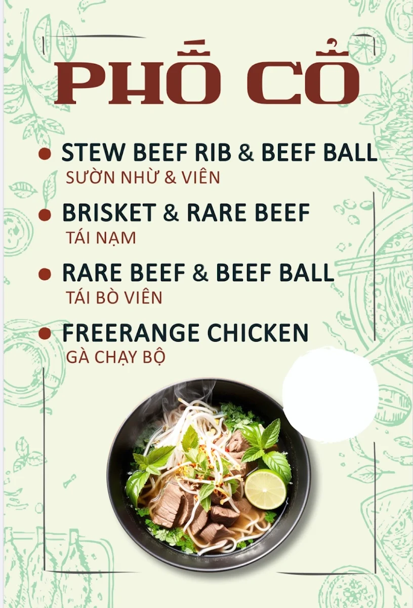 Menu, Pho Pho Co