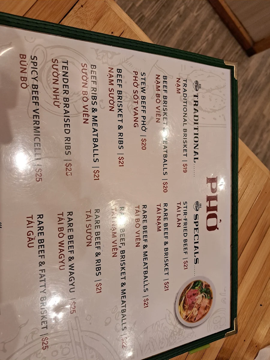 Menu, Pho Pho Co