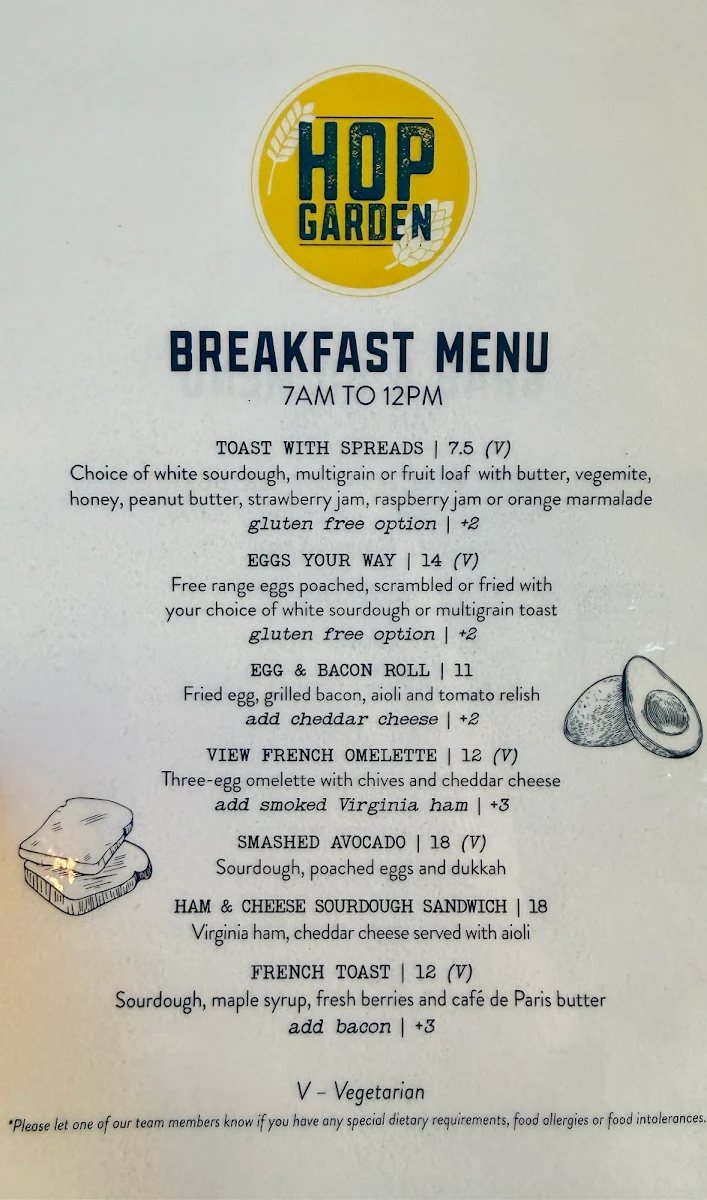 Menu, Hop Garden