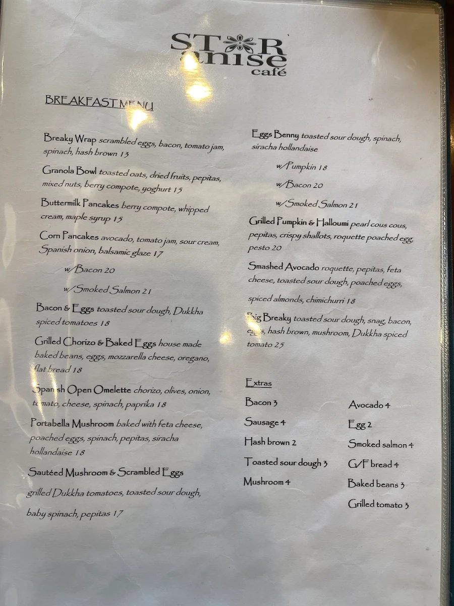 Menu, Star Anise Belmont