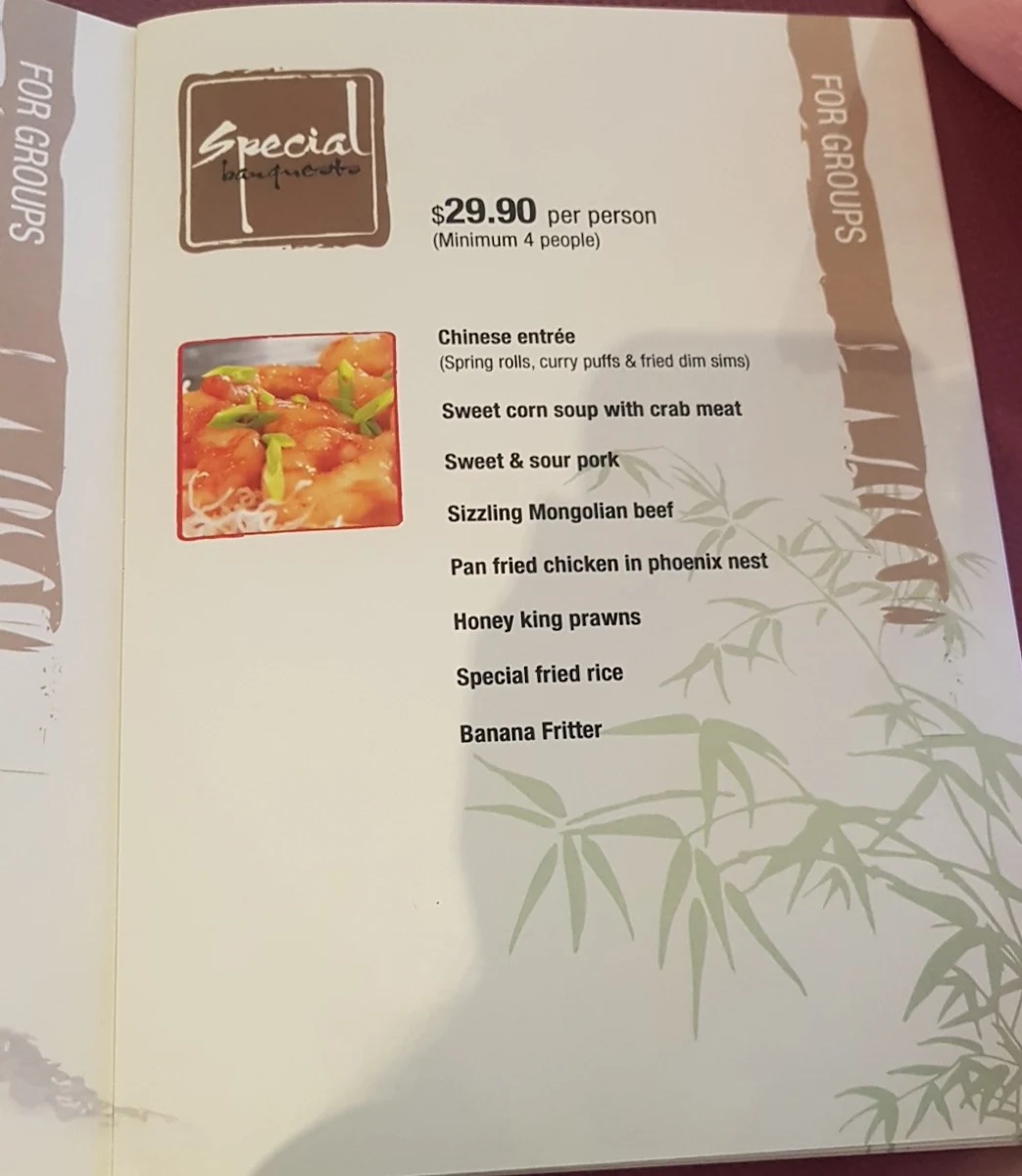 Menu, Go Sing Chinese Delivery