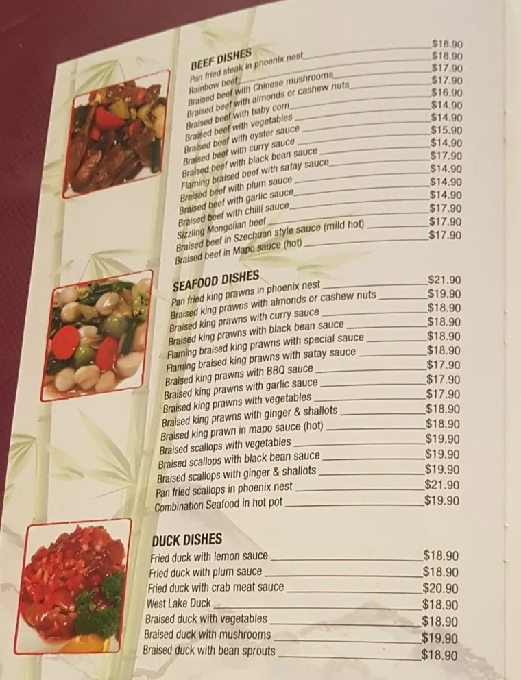 Menu, Go Sing Chinese Delivery
