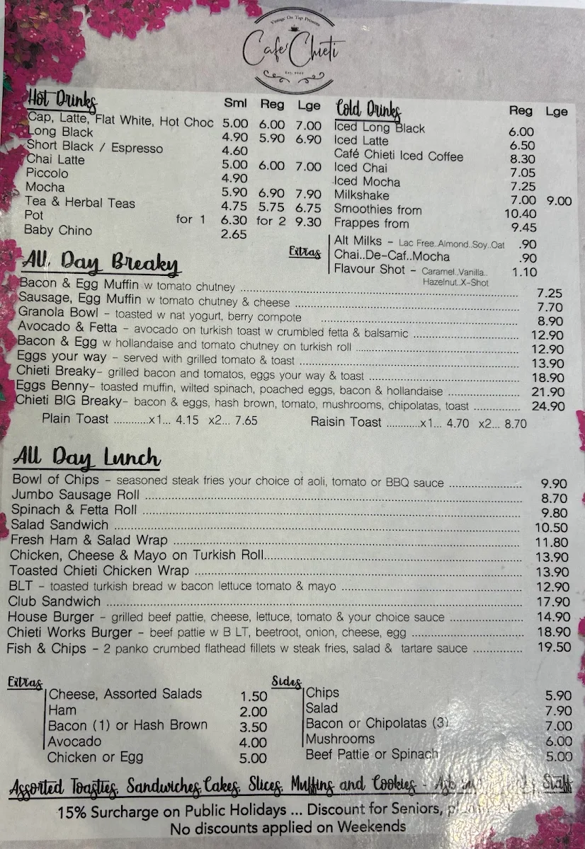 Menu, Cafe Chieti