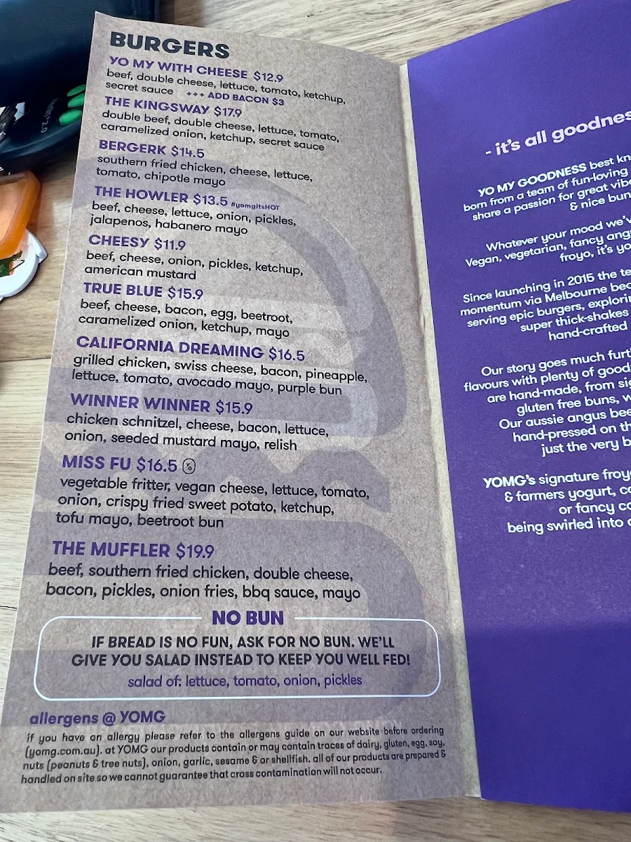 Menu, YOMG Pakenham