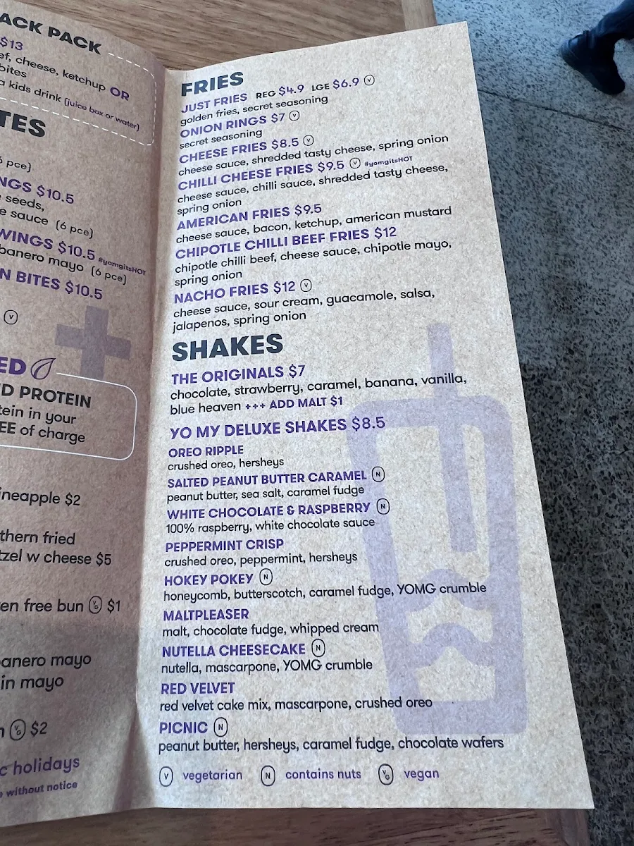Menu, YOMG Pakenham