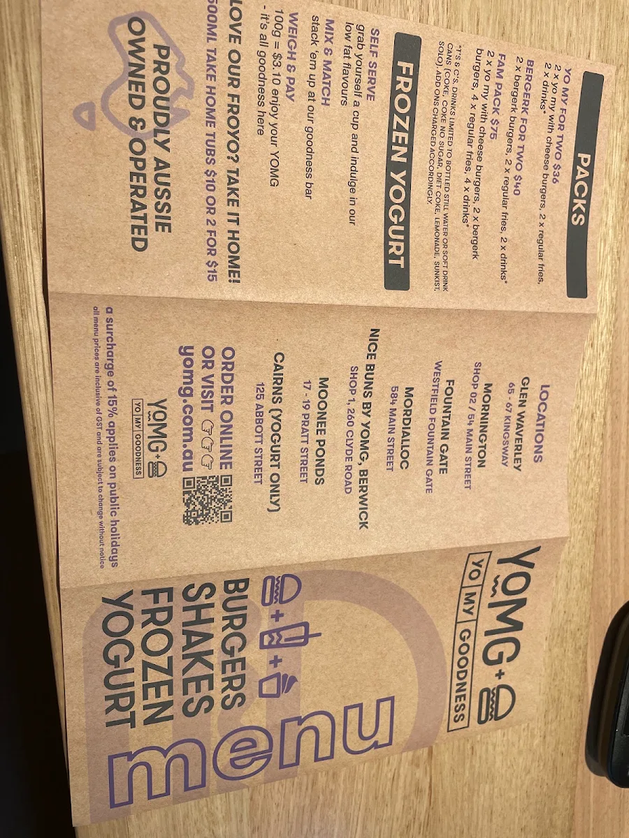 Menu, YOMG Pakenham