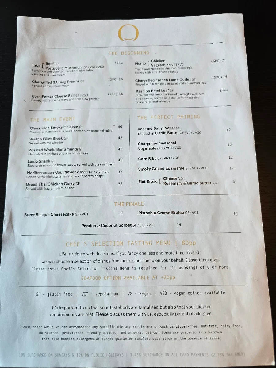 Menu, OZIN Restaurant