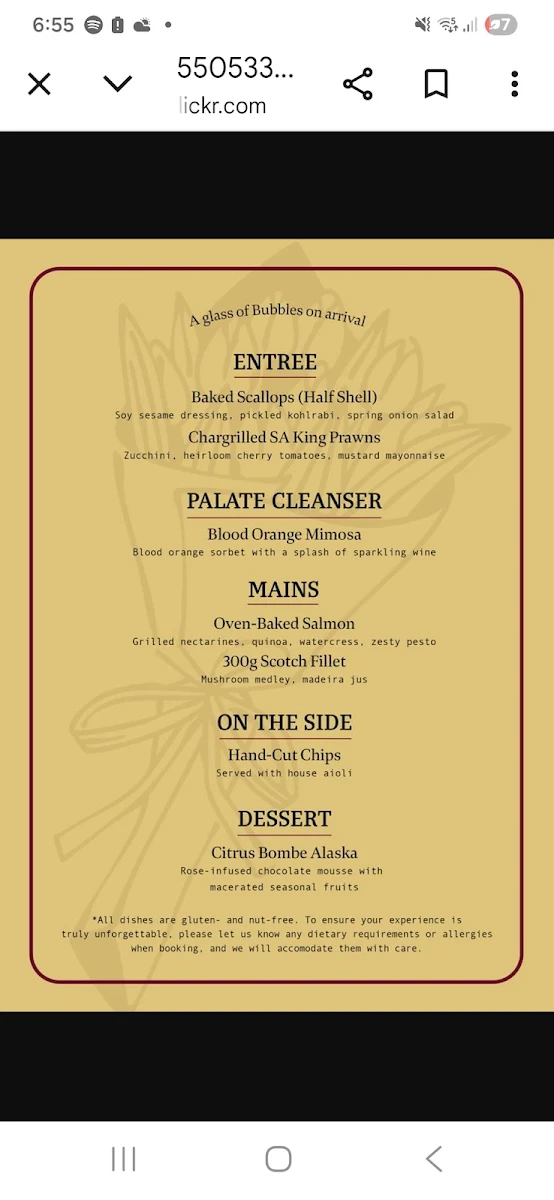 Menu, OZIN Restaurant