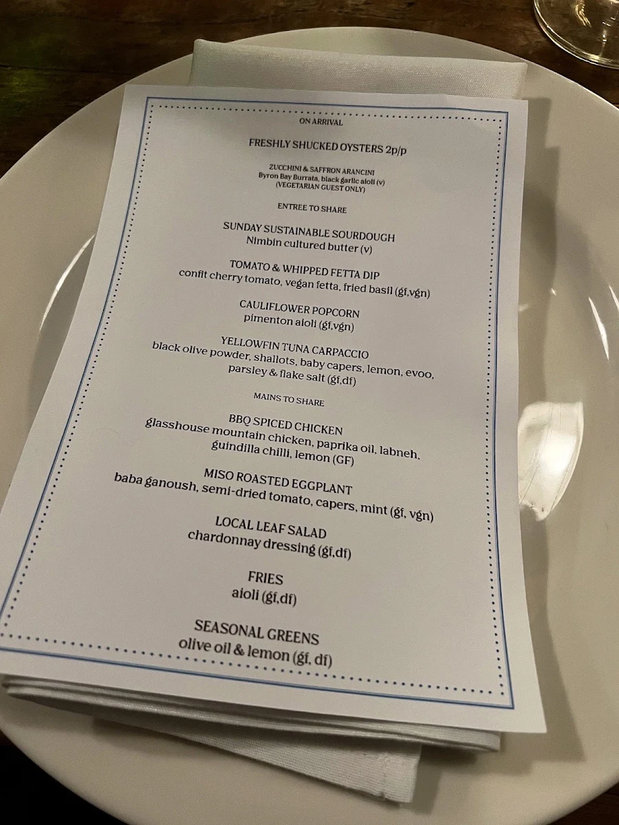 Menu, The Balcony Bar & Oyster Co.