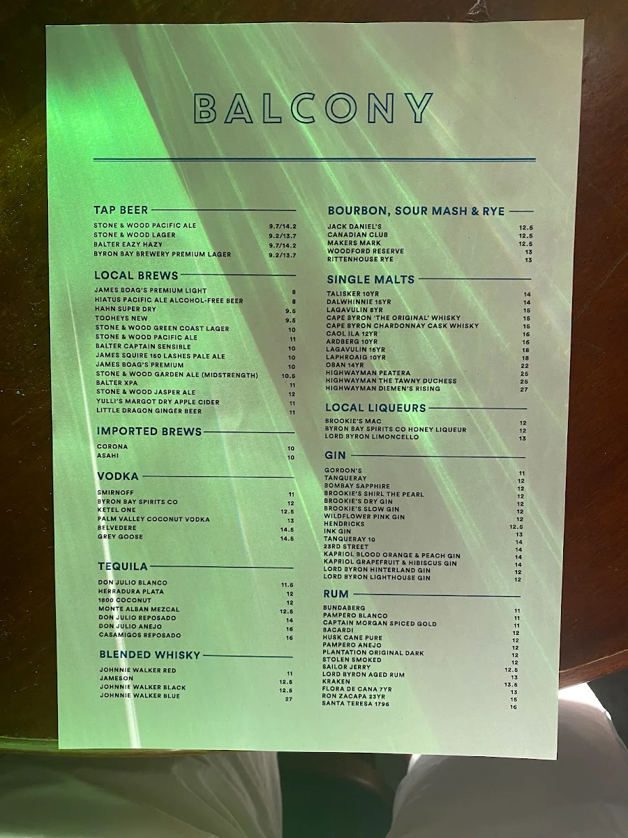 Menu, The Balcony Bar & Oyster Co.