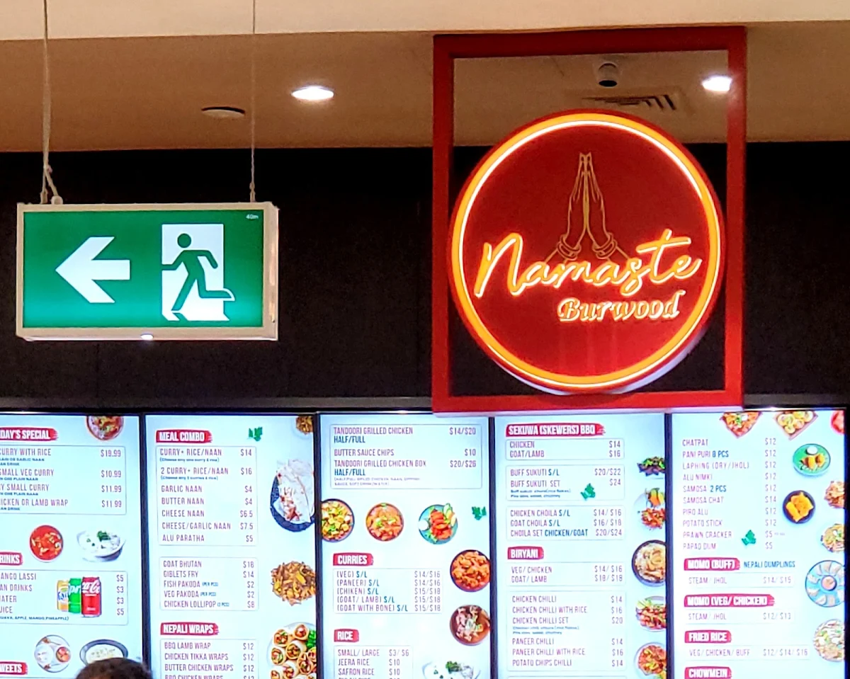 Menu, Namaste Burwood Westfield