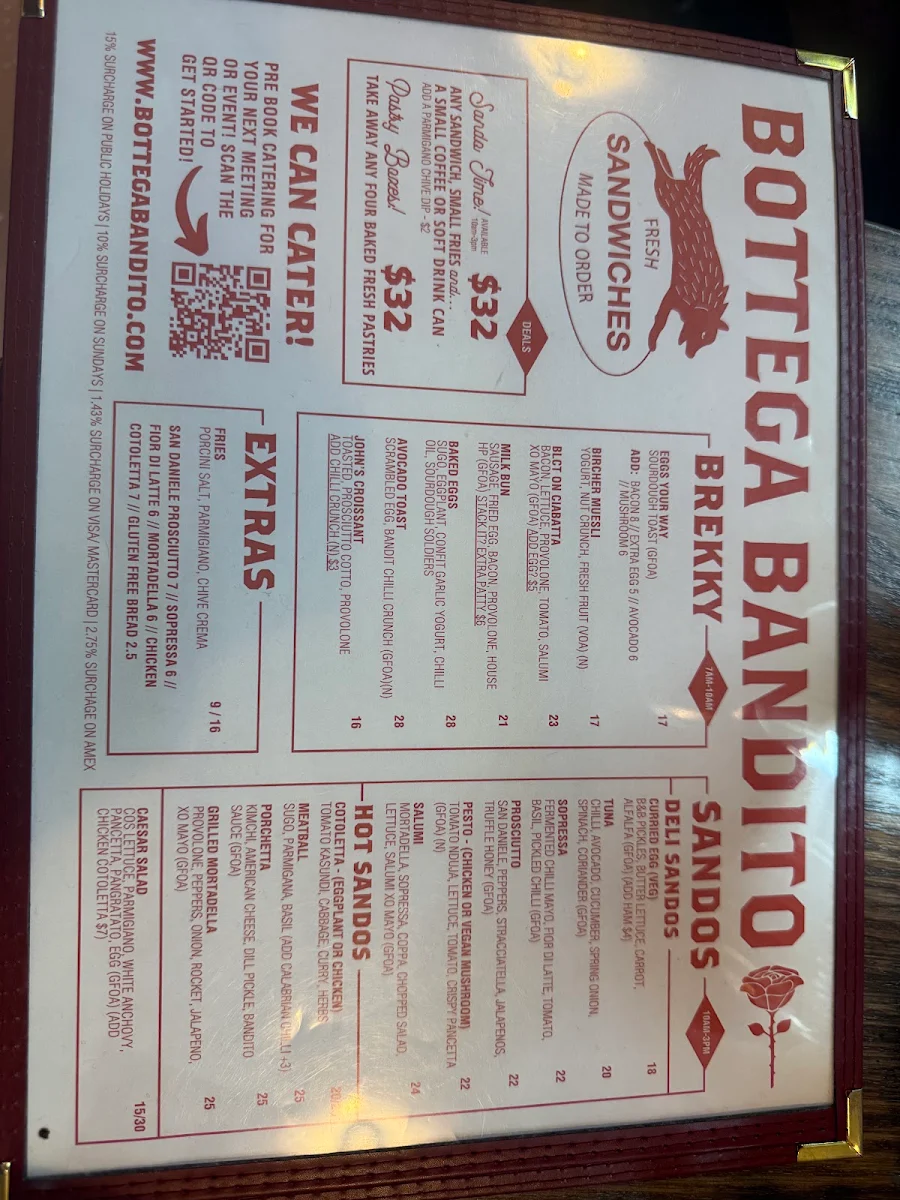 Menu, Bottega Bandito James Pl