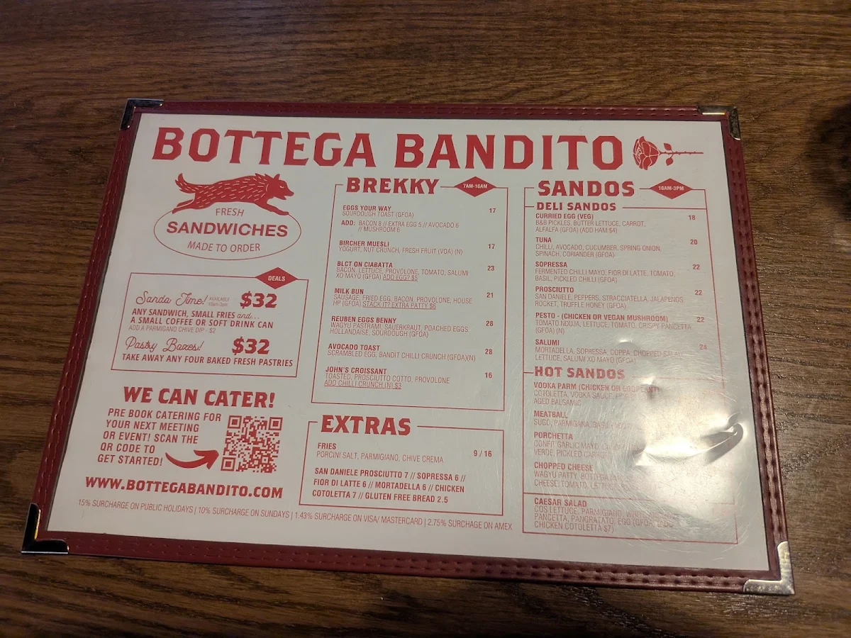 Menu, Bottega Bandito James Pl