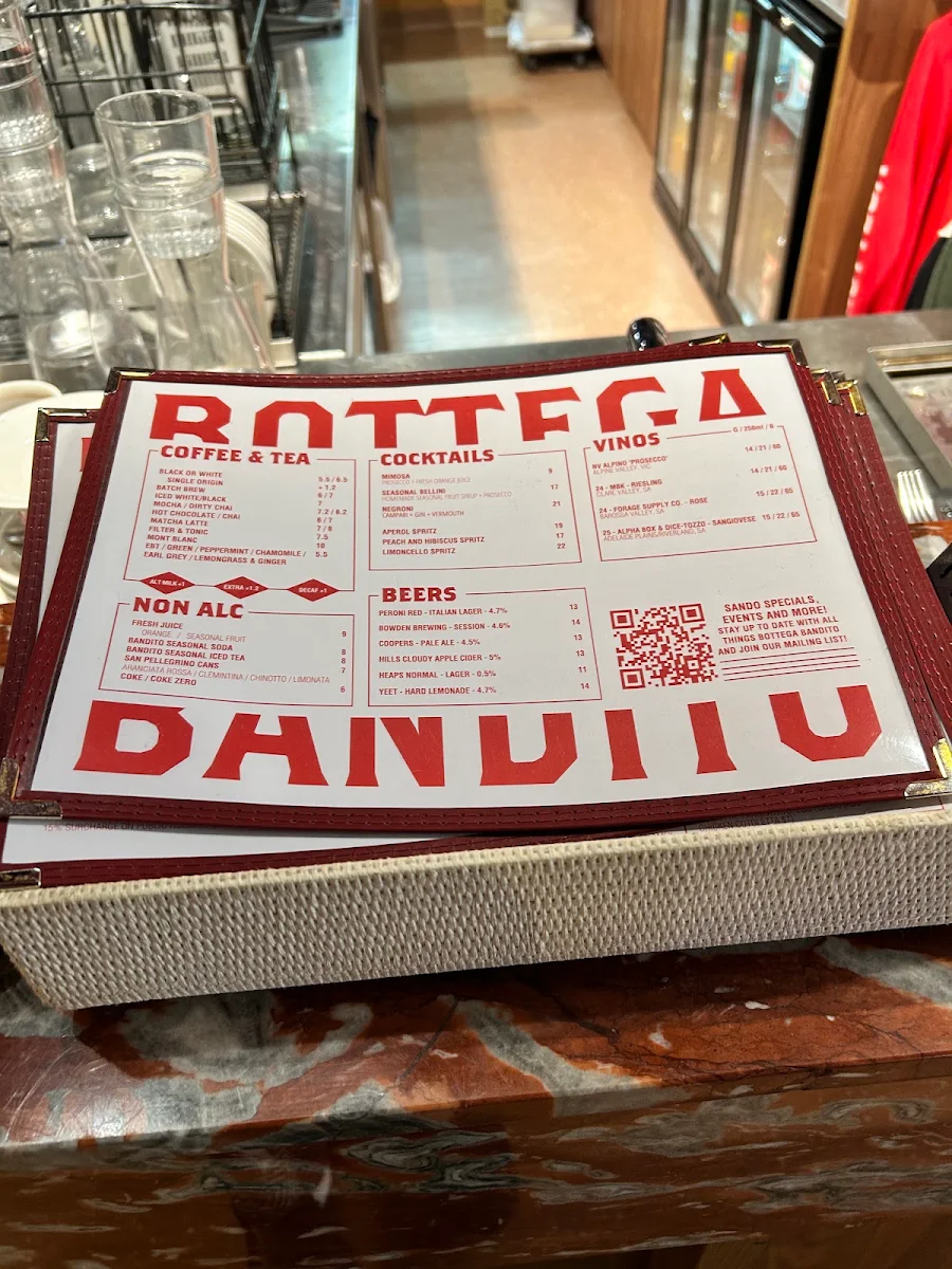Menu, Bottega Bandito James Pl