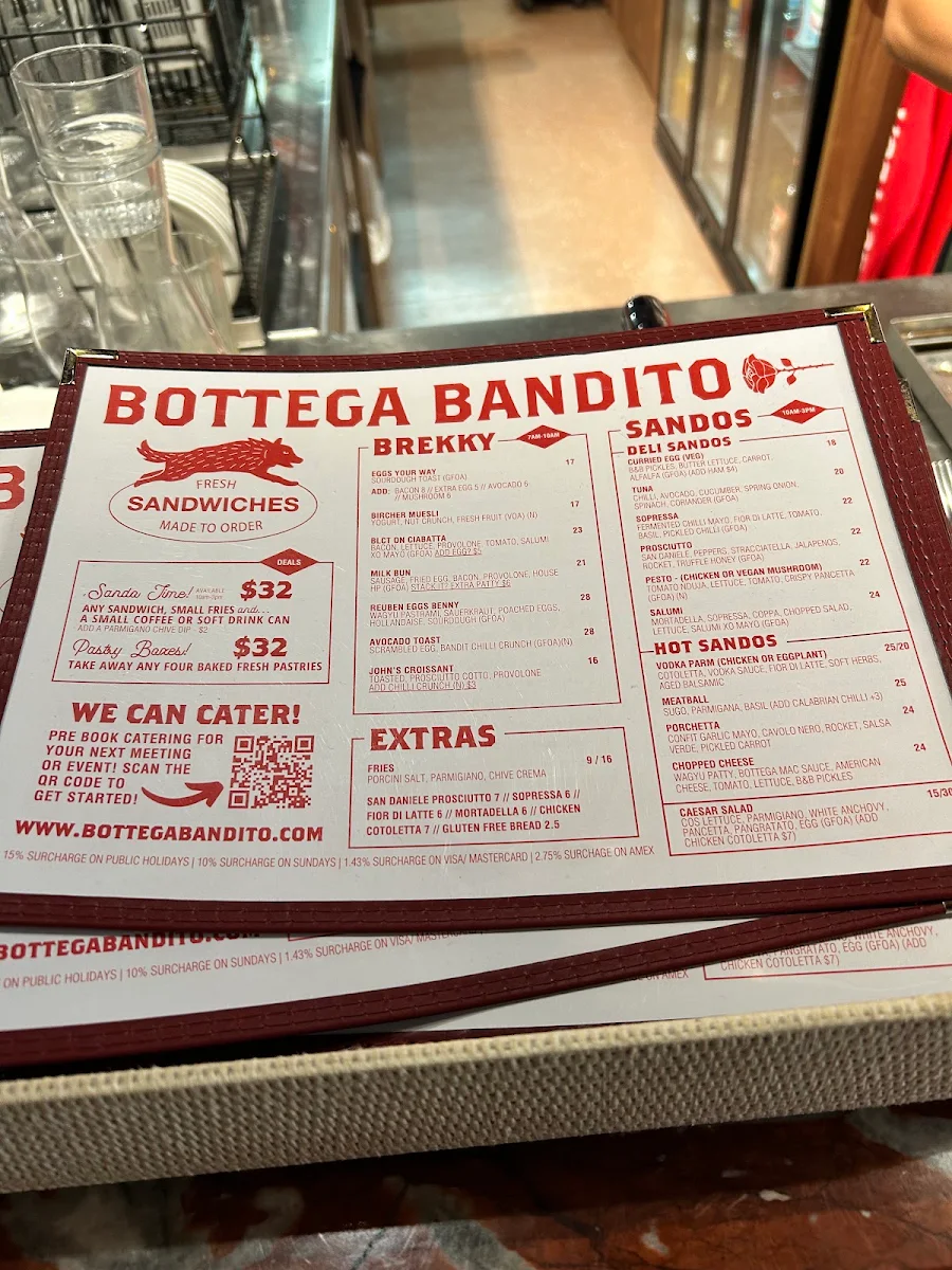 Menu, Bottega Bandito James Pl