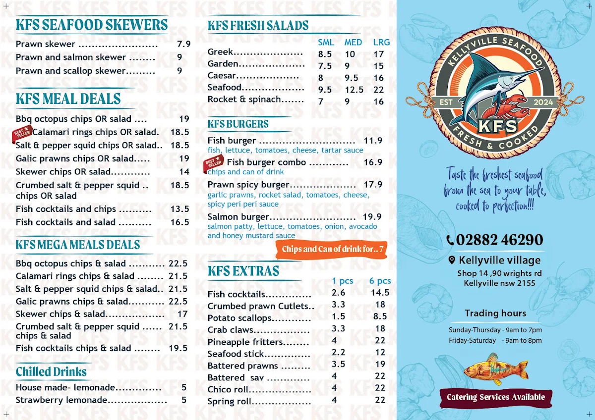 Menu, Kellyville Fresh Seafood