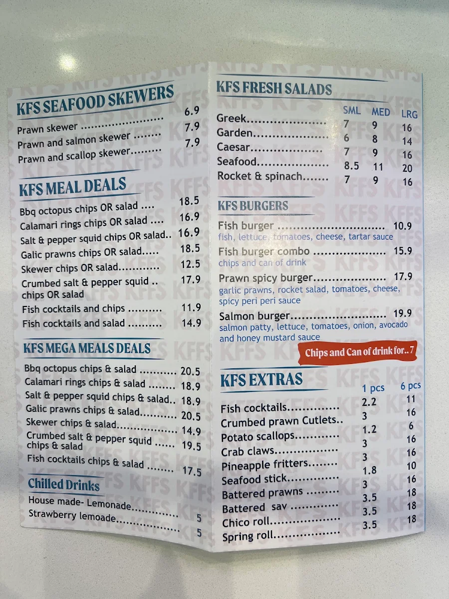 Menu, Kellyville Fresh Seafood