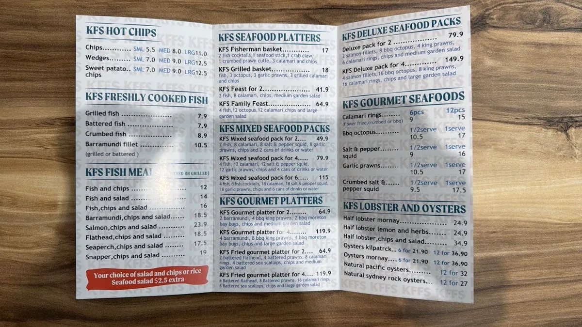 Menu, Kellyville Fresh Seafood