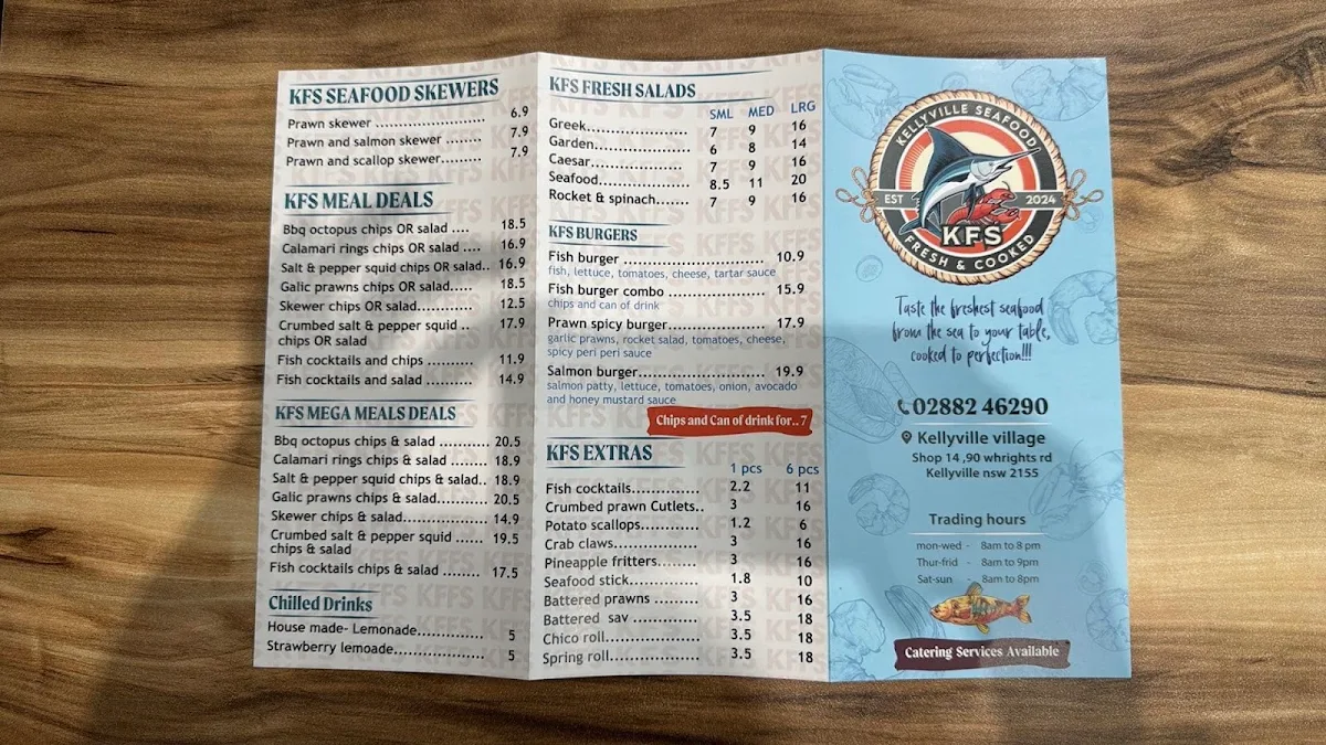 Menu, Kellyville Fresh Seafood