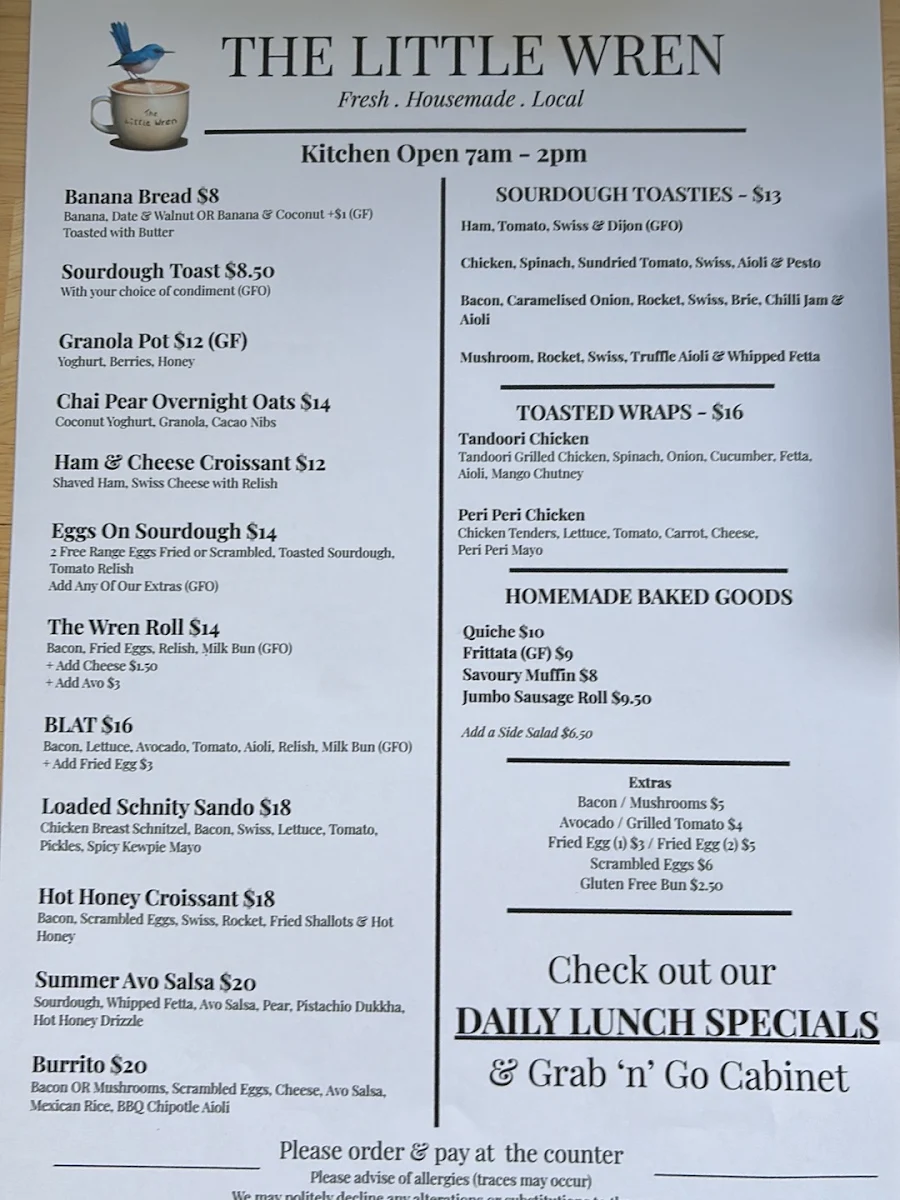 Menu, The Little Wren