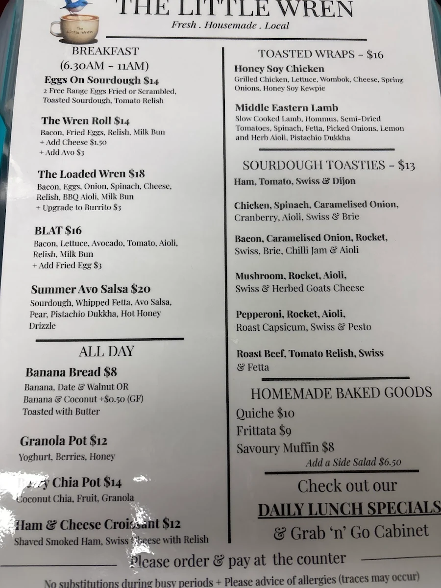 Menu, The Little Wren