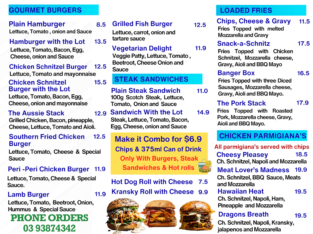 Menu, Con's Fish & Chips & Takeaway Food