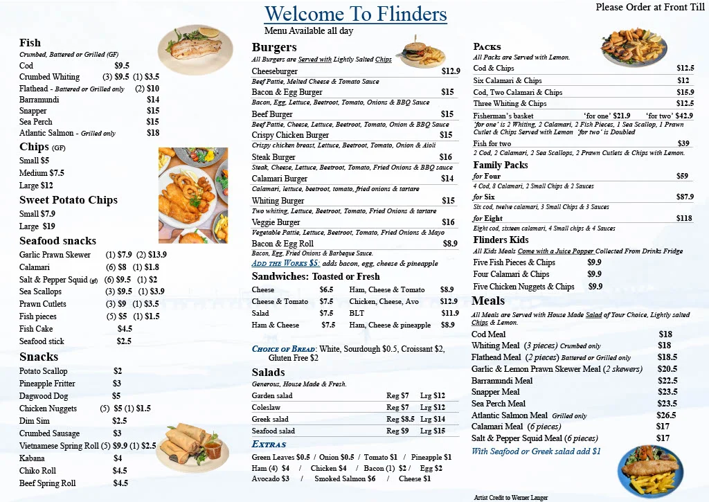 Menu, Flinders Seafood & Bar
