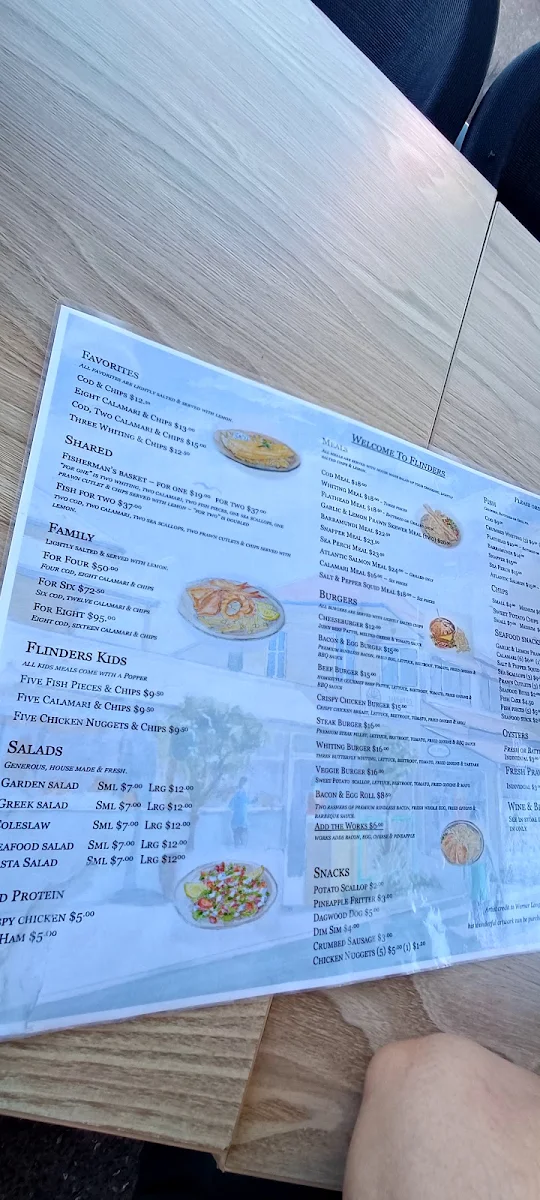 Menu, Flinders Seafood & Bar