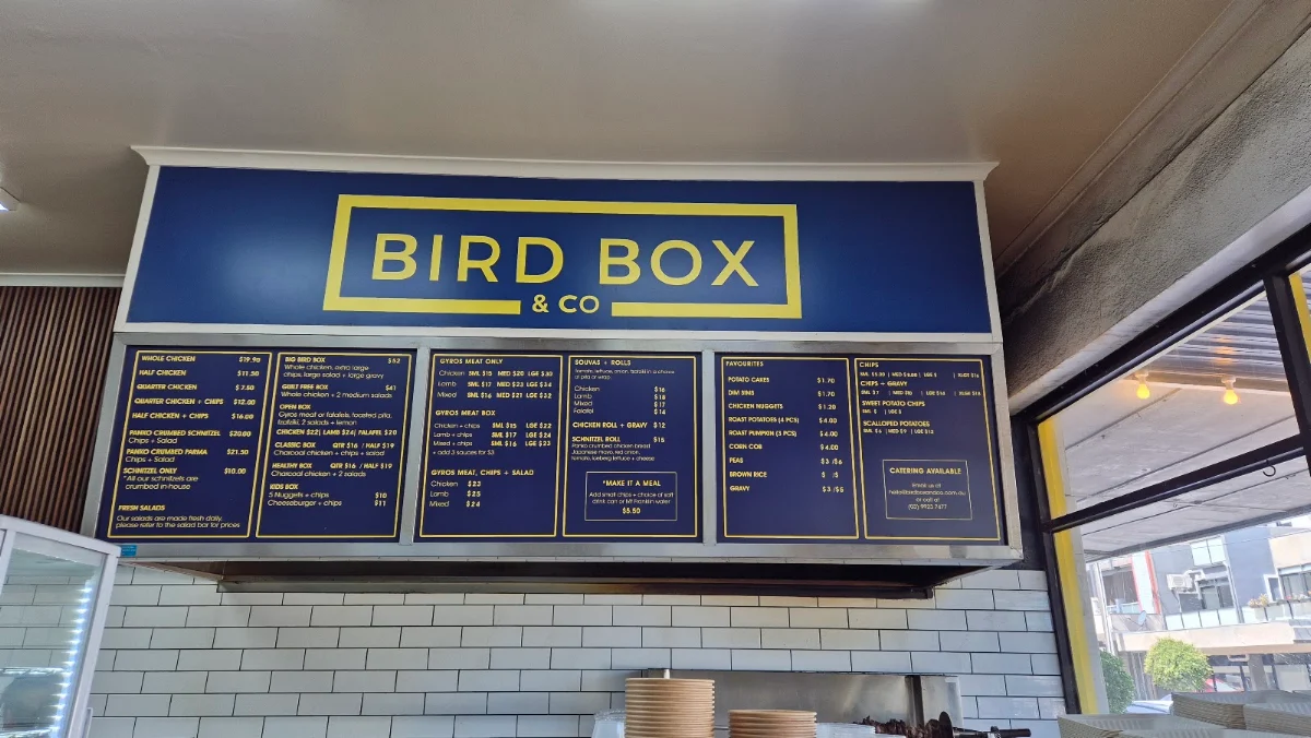 Menu, Bird Box & Co