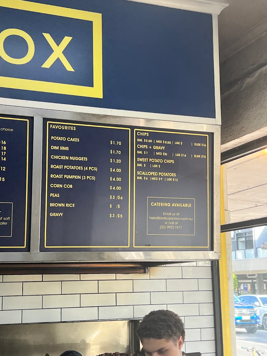 Menu, Bird Box & Co