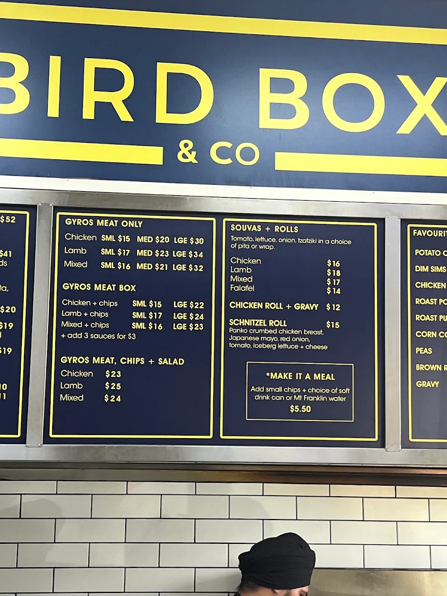 Menu, Bird Box & Co