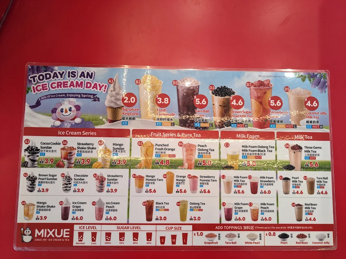 Menu, Mixue Ice Cream & Tea