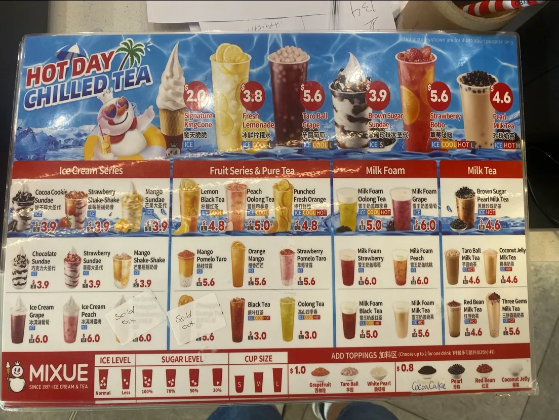 Menu, Mixue Ice Cream & Tea