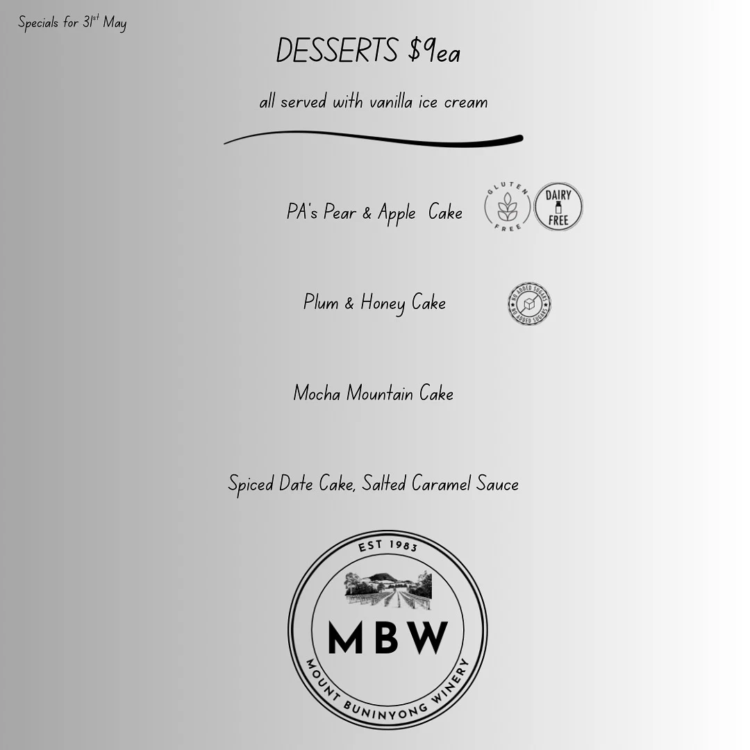 Menu, Mount Buninyong Winery