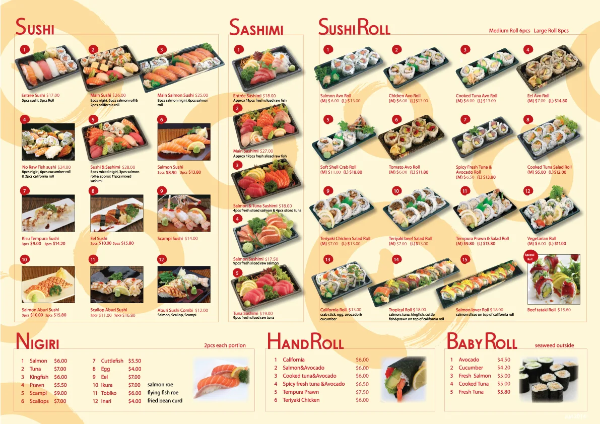 Menu, Sushi Dining Den Vaucluse