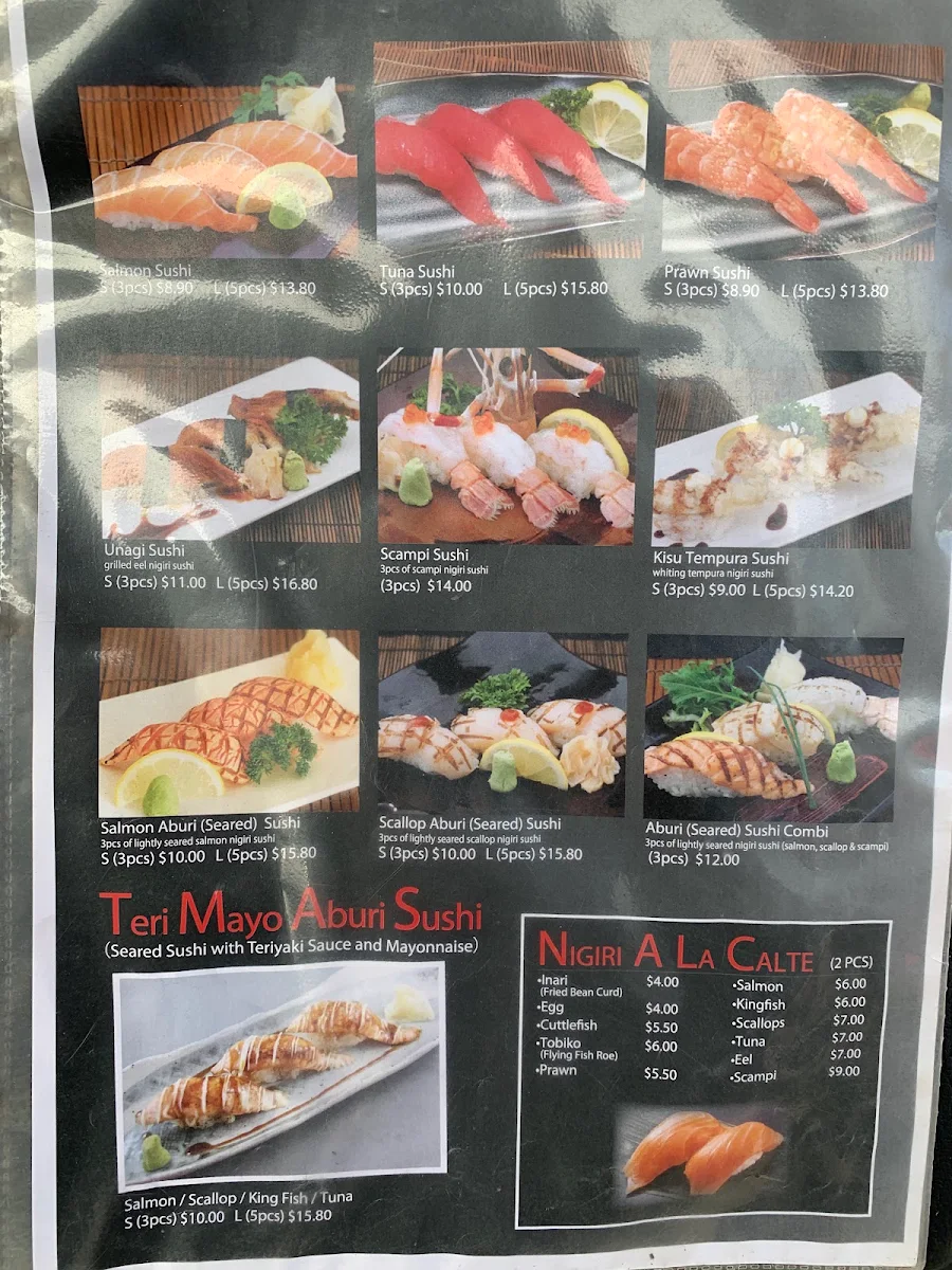 Menu, Sushi Dining Den Vaucluse