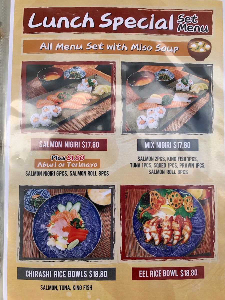 Menu, Sushi Dining Den Vaucluse