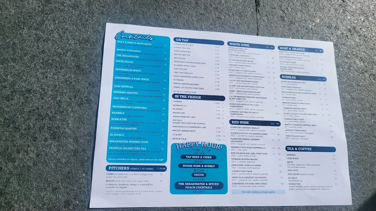 Menu, The Breakwater